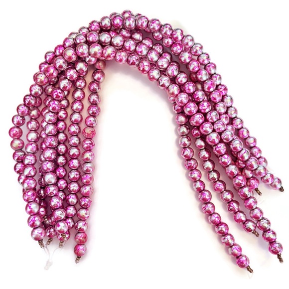 As Low As $2 Metallic Silver with Fuchsia Drawbench Glass Rounds 8mm (40) - Picture 2 of 4